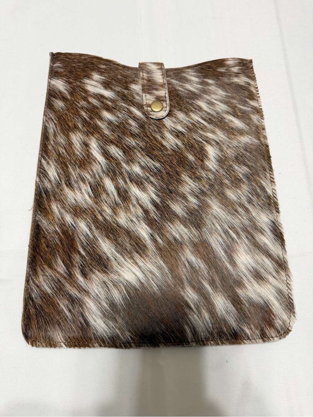 Leather Hair-On Hide Tablet Sleeve in Brown and White